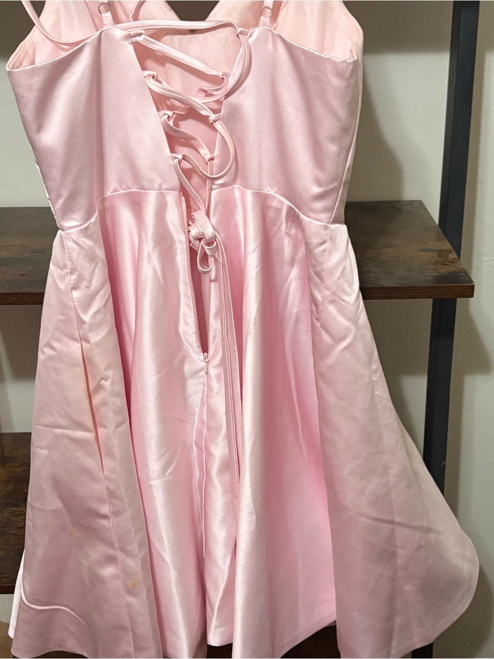 Sleeveless Pink Satin Prom Dress with Lace-Up Back
